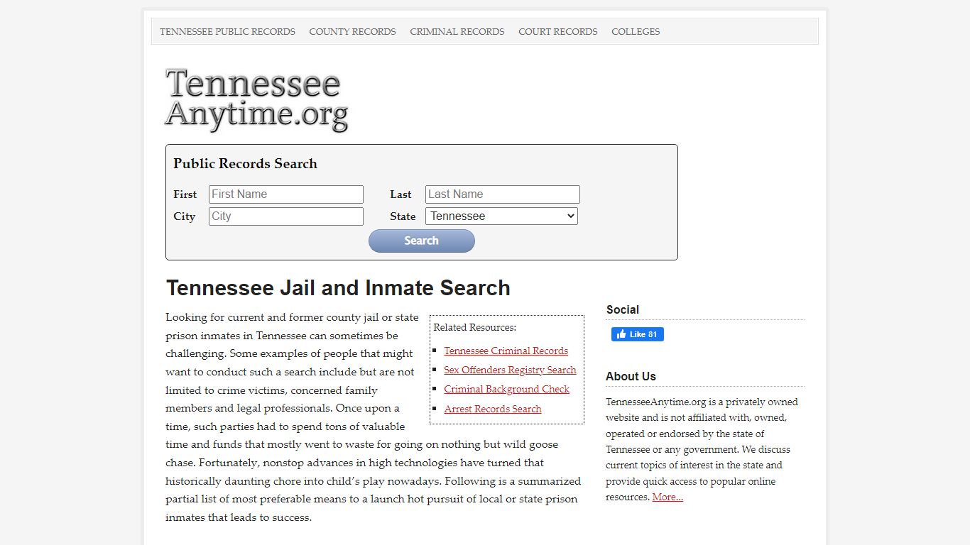 Tennessee Jail and Inmate Search - TennesseeAnytime.org